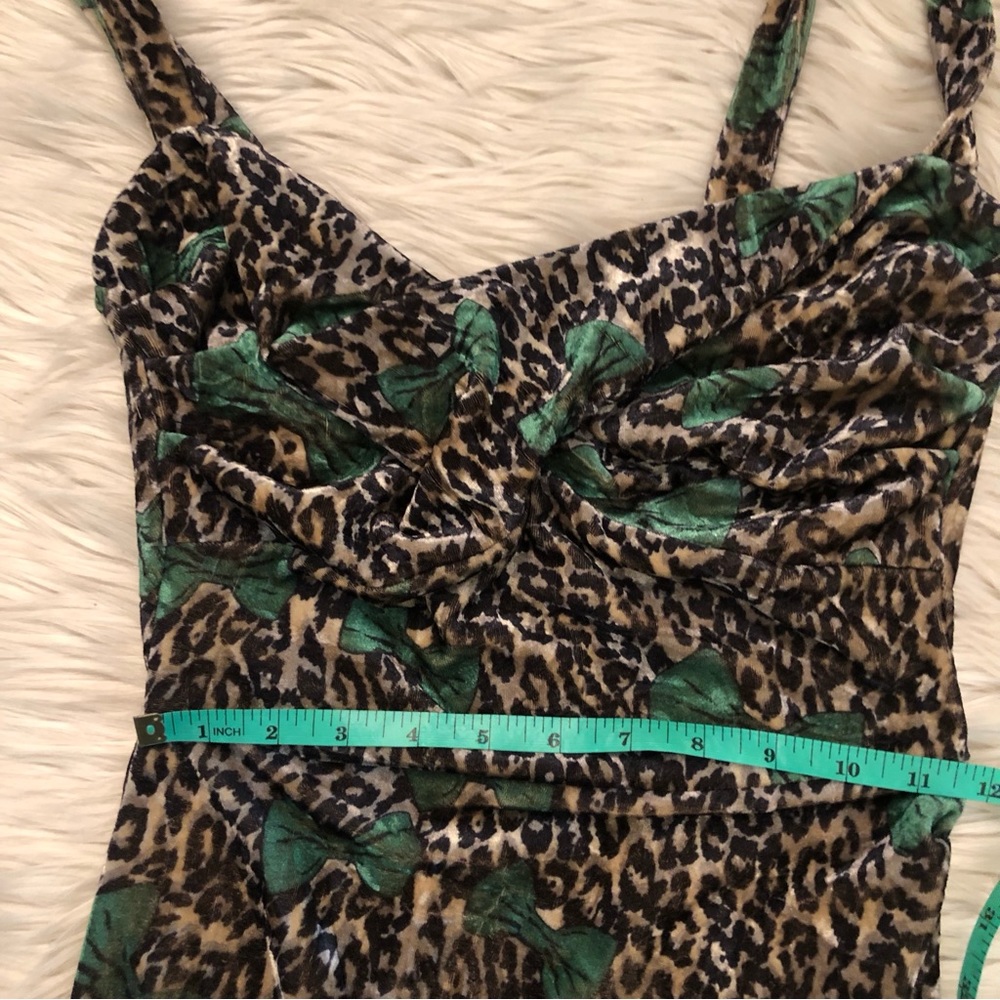 Tatyana Leopard Print Emerald Bow Velvet Bodycon Stretch Midi Dress size XS - Picture 11 of 11